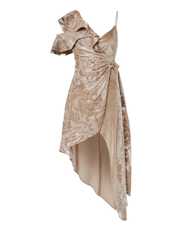 Self-portrait Floral Devore Velvet Asymmetric Wrap Dress