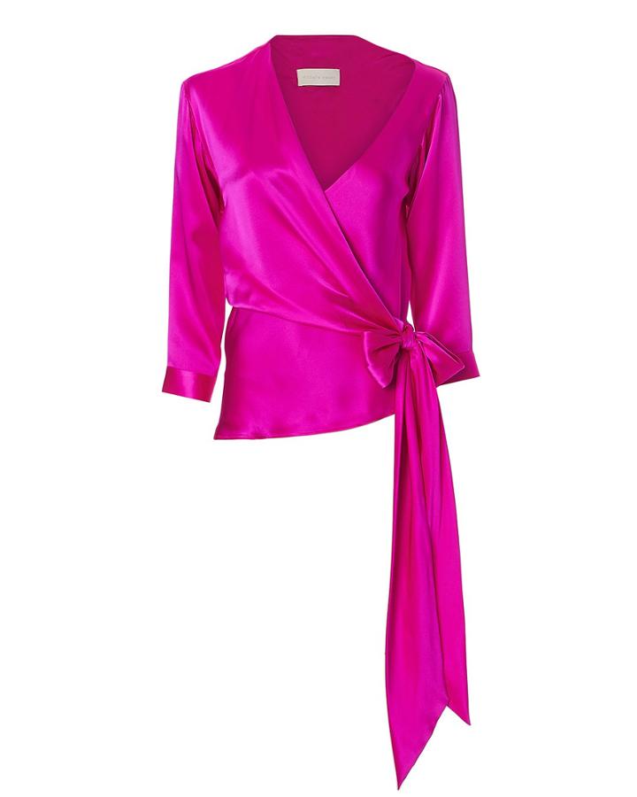 Michelle Mason Asymmetric Wrap Top Pink 2