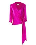 Michelle Mason Asymmetric Wrap Top Pink 2