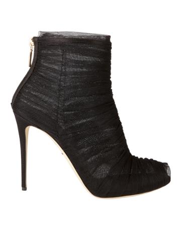 Dolce & Gabanna Dolce & Gabbana Ruched Tulle Peep-toe Booties Black 37.5