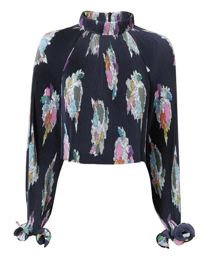 Tibi Camellia Printed Crop Top Navy M