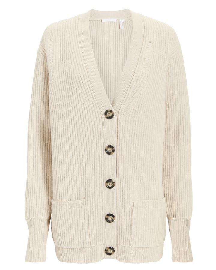Helmut Lang Distressed Oversized Cardigan Ivory M