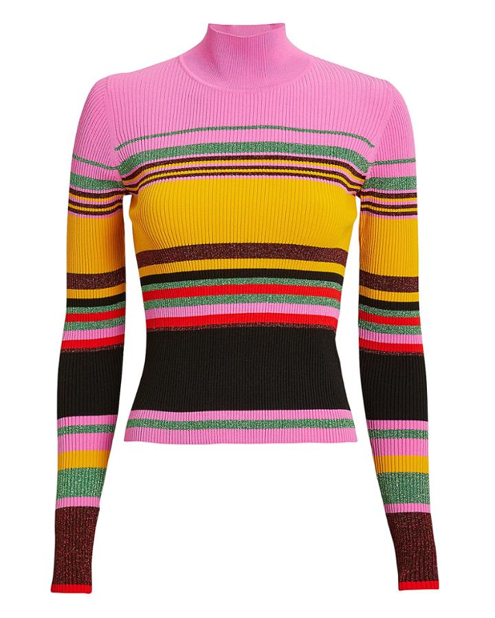 Diane Von Furstenberg Dara Stripe Sweater Pink/yellow/stripe S