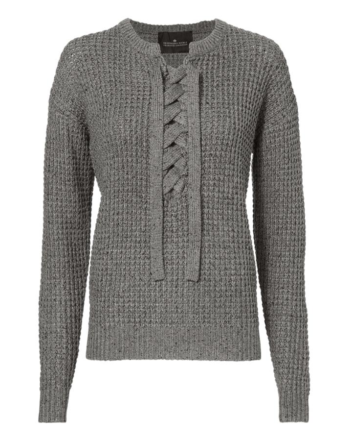 Intermix Designers Remix Kimmy Lace-up Melange Sweater Grey P