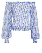 Caroline Constas Damaris Chiffon Off-the-shoulder Blouse White/blue Floral S