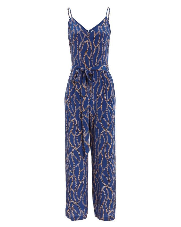 L'agence Jaelyn Chain Print Jumpsuit Blue/gold 8