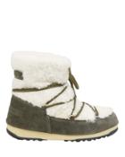 Yves Salomon Shearling And Suede Moon Boots Army Green/white 38