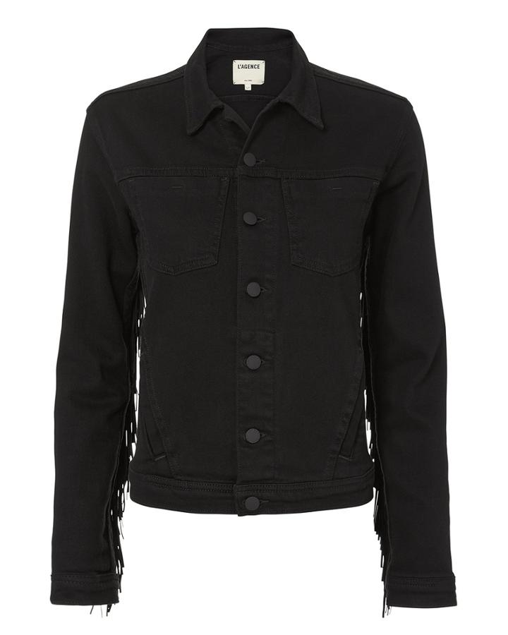L'agence Celine Fringe Denim Jacket Black P