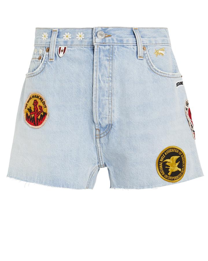 Re/done Embellished Cut-off Denim Shorts Light Wash Denim 25