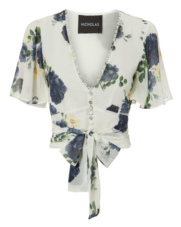 Nicholas Floral Short-sleeved Tie Waist Top Multi 2