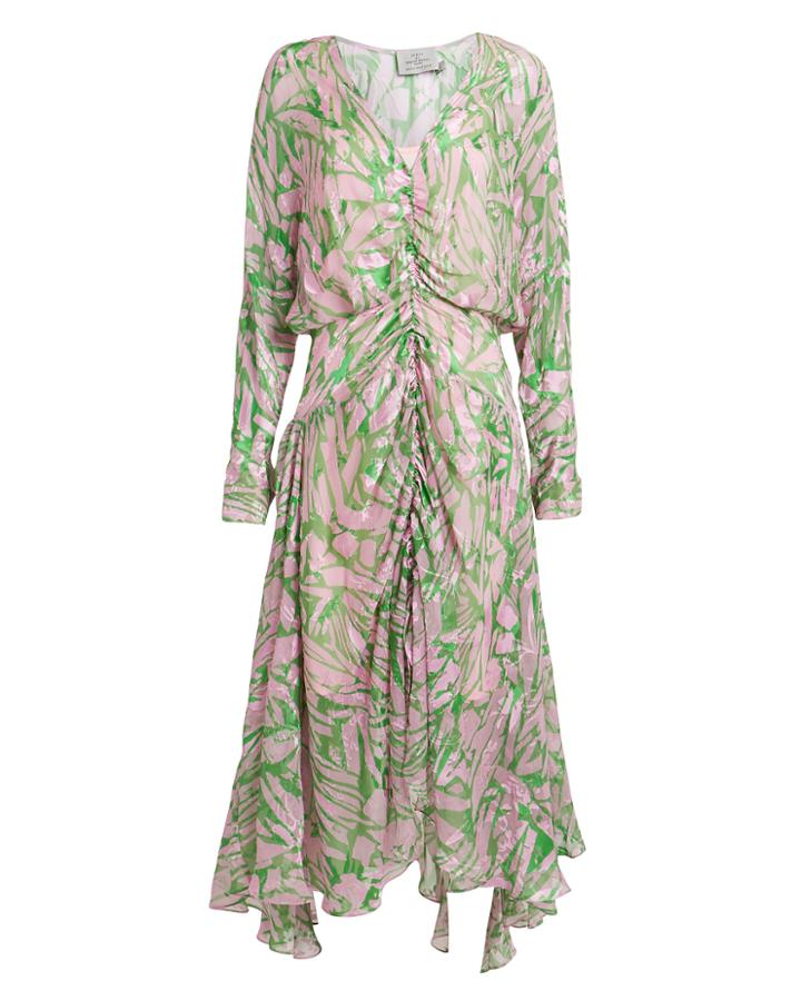 Preen By Thornton Bregazzi Marlie Satin Devor Midi Dress Green/pink S
