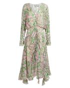 Preen By Thornton Bregazzi Marlie Satin Devor Midi Dress Green/pink S