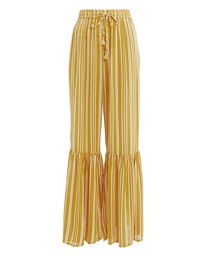 Faithfull The Brand Bisou Wide Leg Striped Trousers Mustard/white M