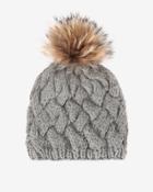 Annabelle New York Fur Pom Cross Stitch Knit Hat: Grey