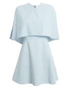 Sara Battaglia Blue Check Cape Mini Dress Light Blue/white 38