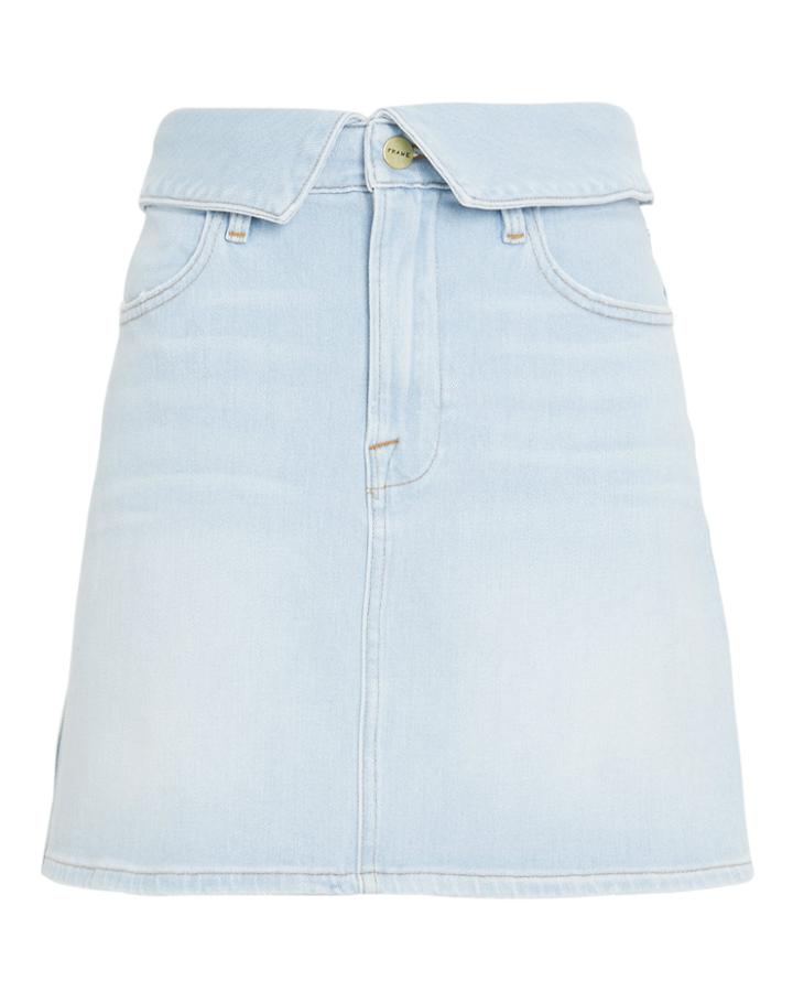 Frame Le High Mini Foldover Socco Denim Skirt Light Blue Denim 25
