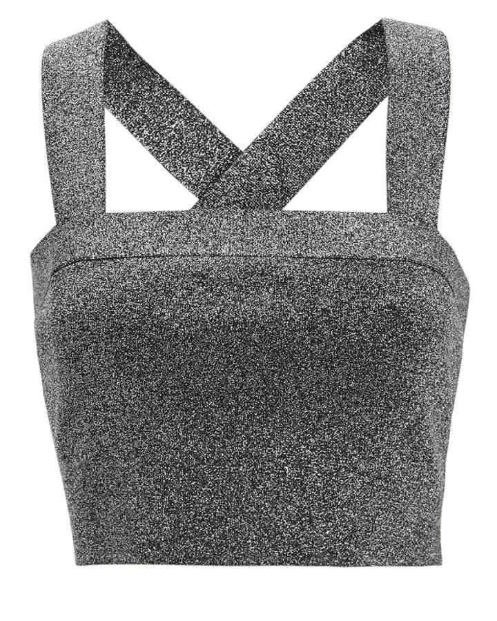 Derek Lam 10 Crosby Lurex Crop Top Silver P