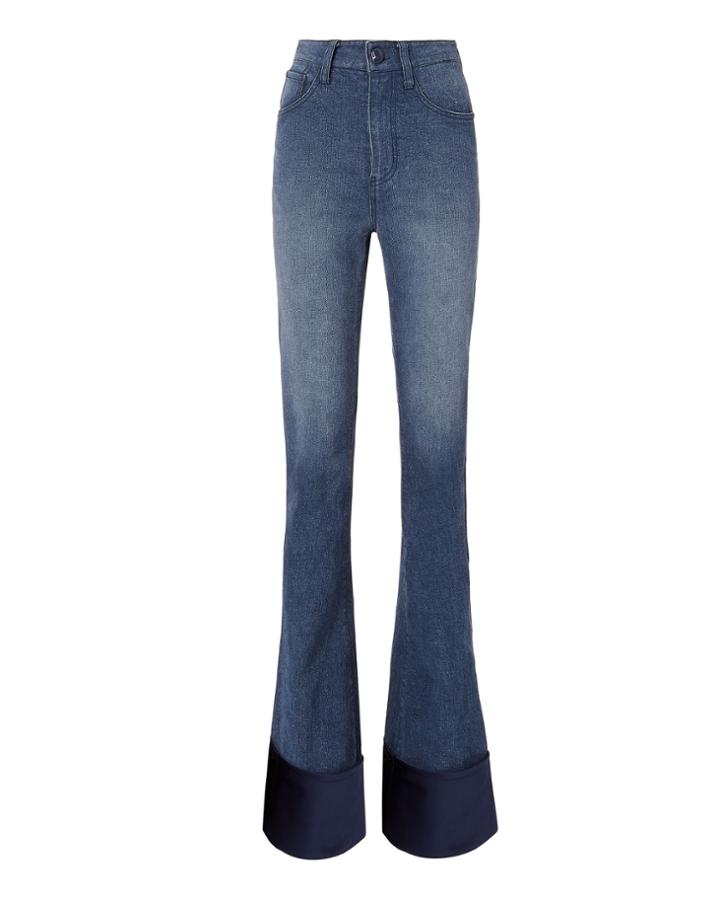 Brandon Maxwell Satin Cuff Bell Bottom Jeans Denim 25