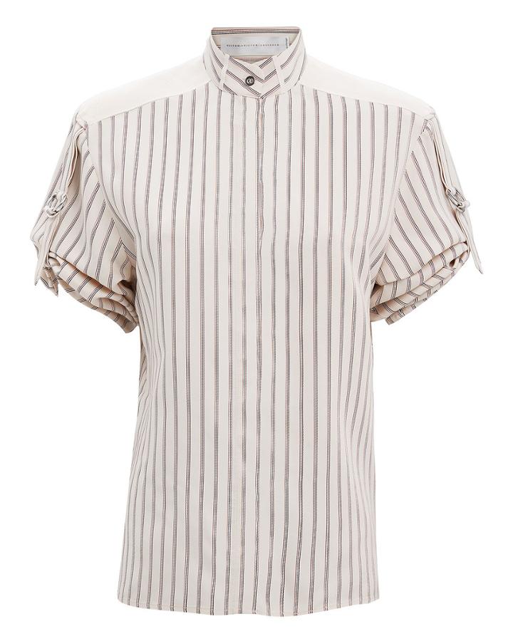 Victoria Victoria Beckham Victoria, Victoria Beckham Gathered Sleeve Striped Silk Top Ivory 4