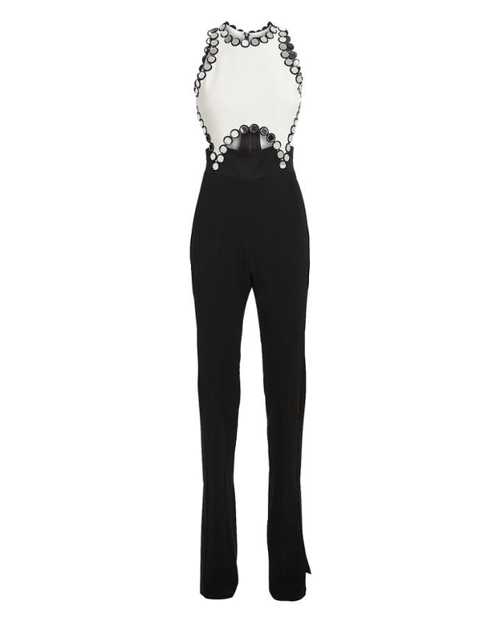 David Koma Mirror Embellished Colorblock Jumpsuit White/black 10