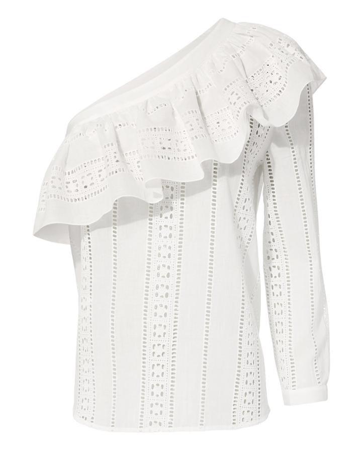 Veronica Beard Cruz Eyelet One Shoulder Top White Zero