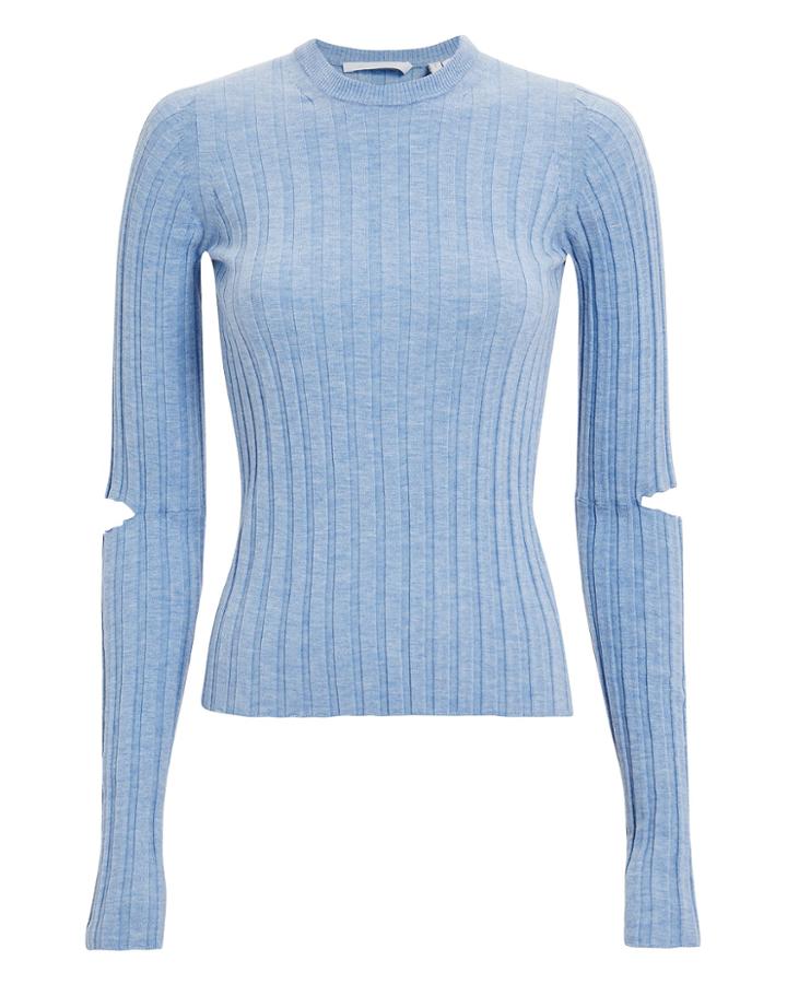 Helmut Lang Slashed Sleeve Knit Top Blue L