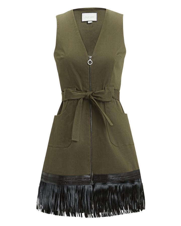 Alexis Lottie Fringe Hem Dress Green P