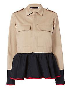 Harvey Faircloth Satin Peplum Khaki Field Jacket