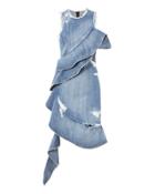 Jonathan Simkhai Asymmetrical Ruffled Denim Dress Blue Zero