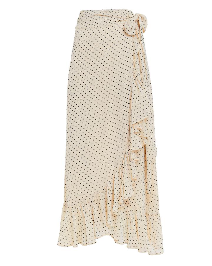 Ganni Printed Georgette Wrap Skirt Ivory/black Polka Dot Print 36