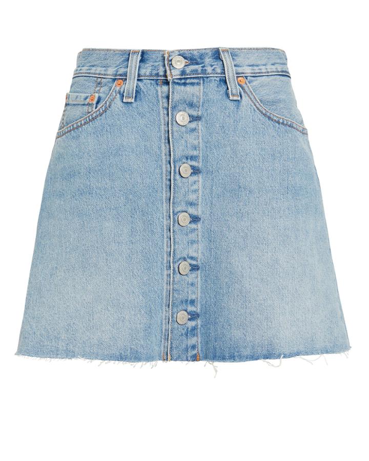 Levi's Button Front Denim Mini Skirt Light Blue Denim 26