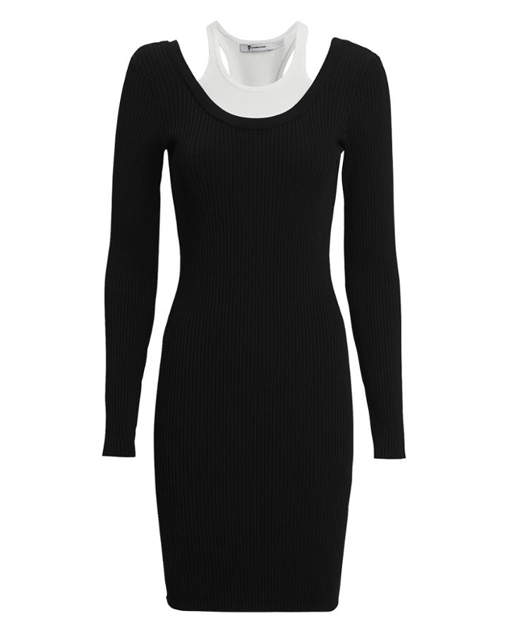 T By Alexander Wang Bi-layer Mini Dress Black P