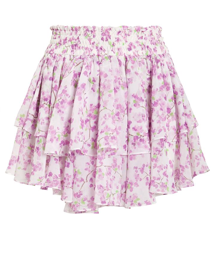 Caroline Constas Flounce Floral Mini Skirt Ivory/lilac P