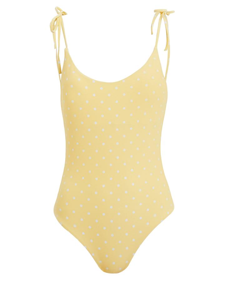 Onia Ginny Polka Dot Tie Shoulder One Piece Swimsuit Yellow/white P