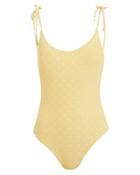 Onia Ginny Polka Dot Tie Shoulder One Piece Swimsuit Yellow/white P