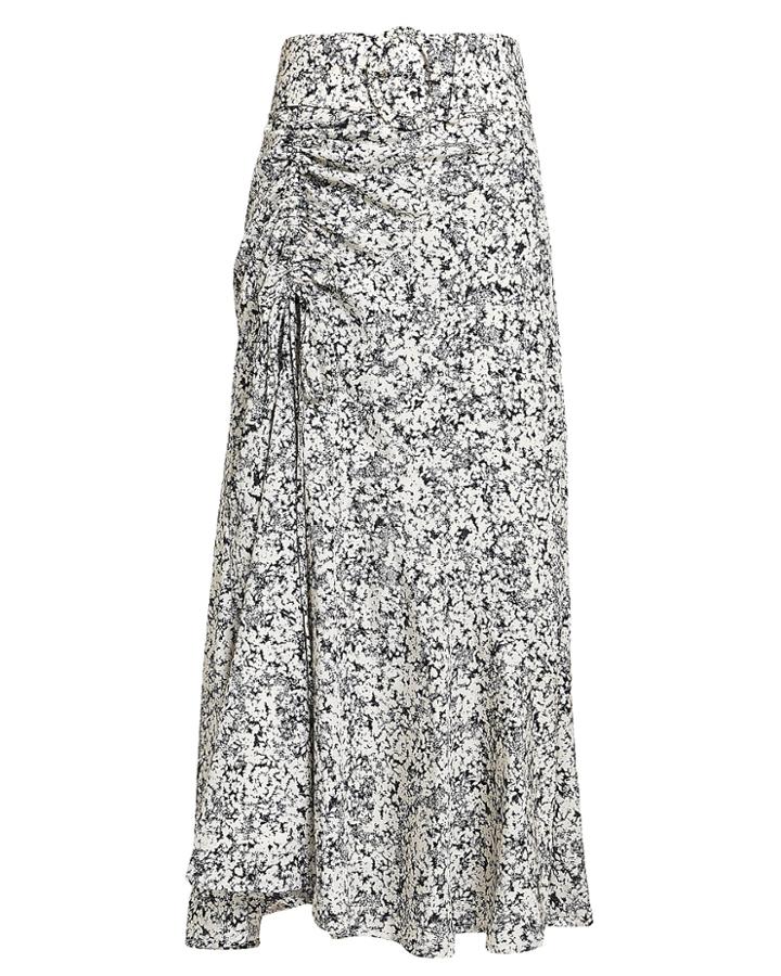 Nicholas Paneled Ruched Floral Midi Skirt Black Floral 4
