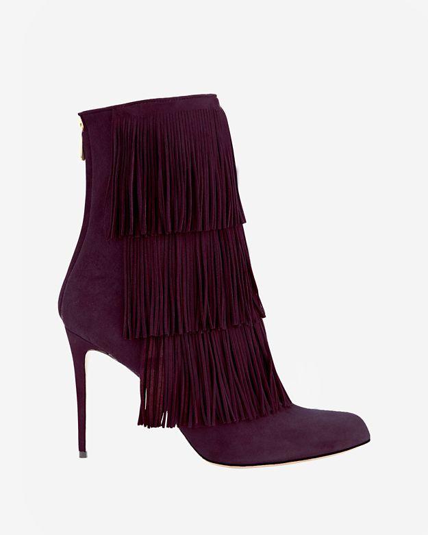 Paul Andrew Taos Fringe Suede Bootie: Burgundy