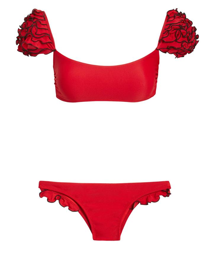 Shadi Red Ruffle Detail Bikini Red M