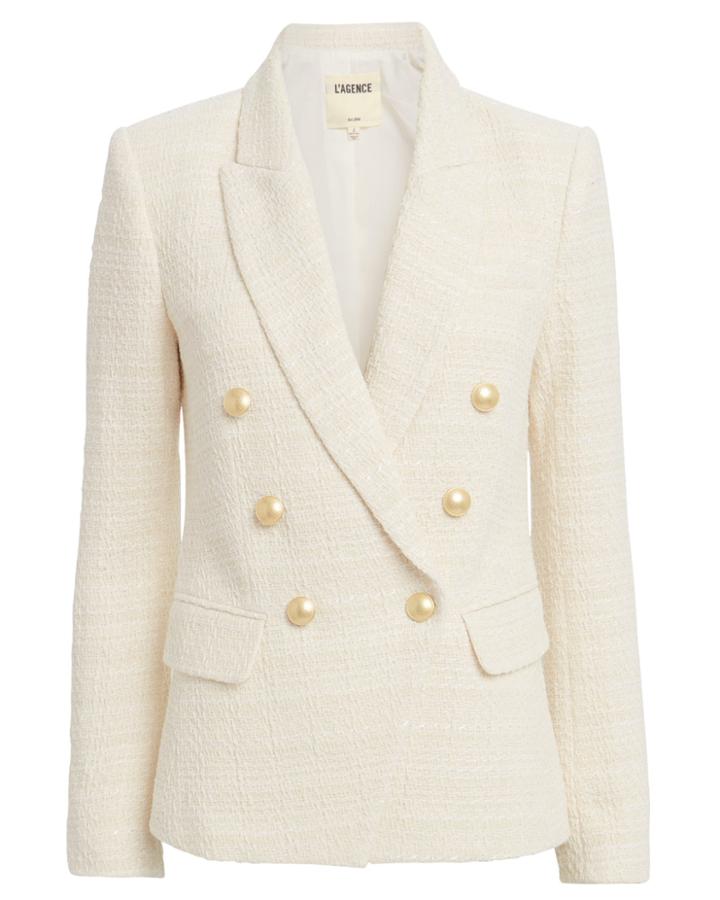 L'agence Kenzie Tweed Double Breasted Blazer Ivory 6