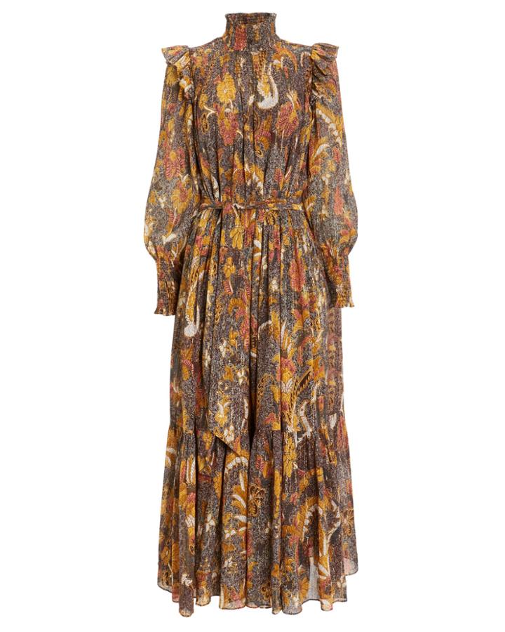 Ulla Johnson Constantine Birds Of Paradise Voile Dress Brown/floral 8