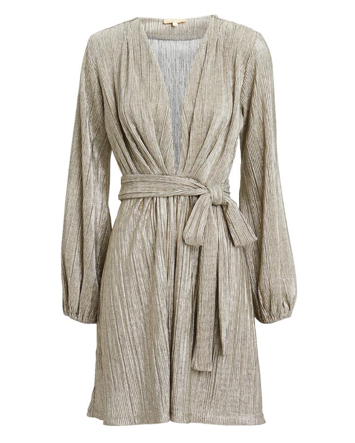 Melissa Odabash Plunge Neck Metallic Mini Dress Silver P