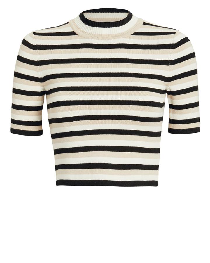 Torn Ronny Kobo Striped Mock Neck Crop Top Black/beige/white P