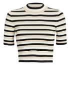 Torn Ronny Kobo Striped Mock Neck Crop Top Black/beige/white P