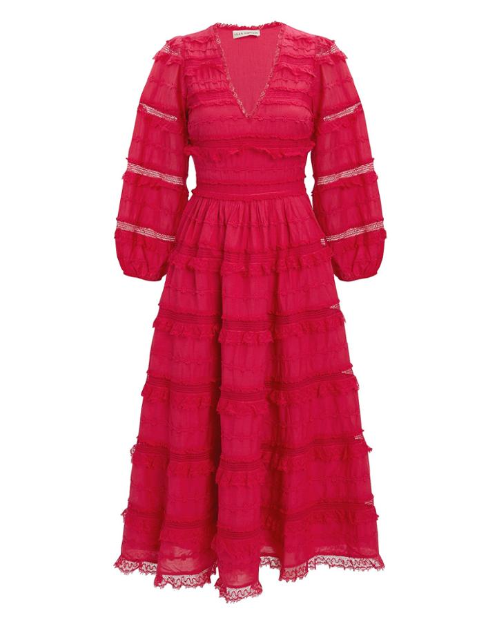 Ulla Johnson Charline Red Lace Midi Dress Red 2