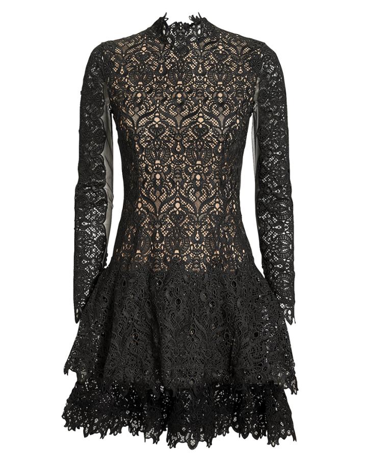 Jonathan Simkhai Guipure Lace Mock Neck Dress Black Zero