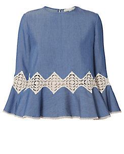 Jonathan Simkhai Lace Inset Chambray Top