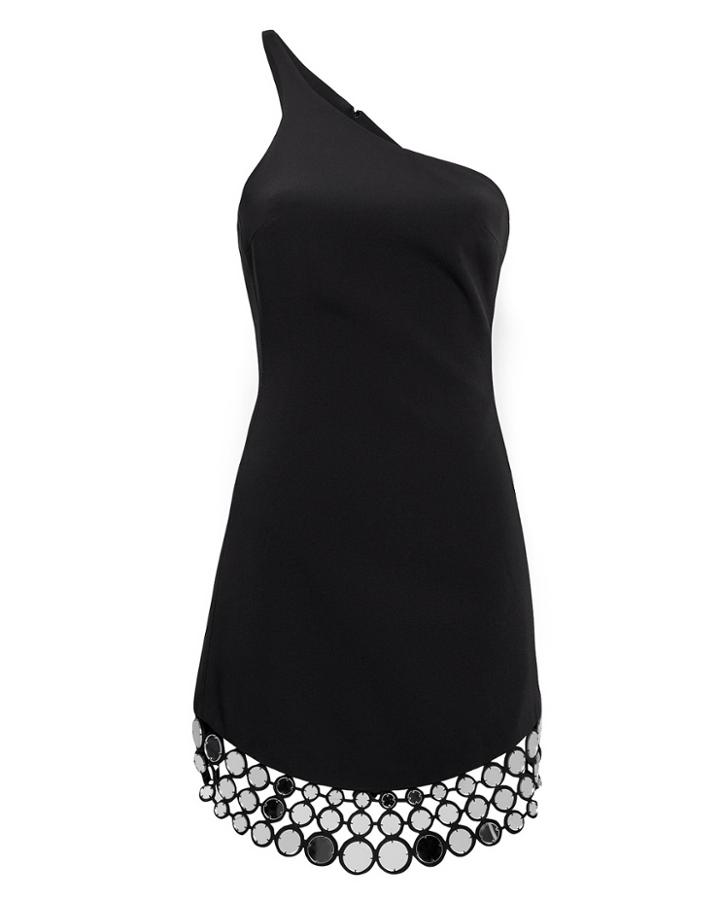 David Koma Mirror Hem One Shoulder Mini Dress Black 12