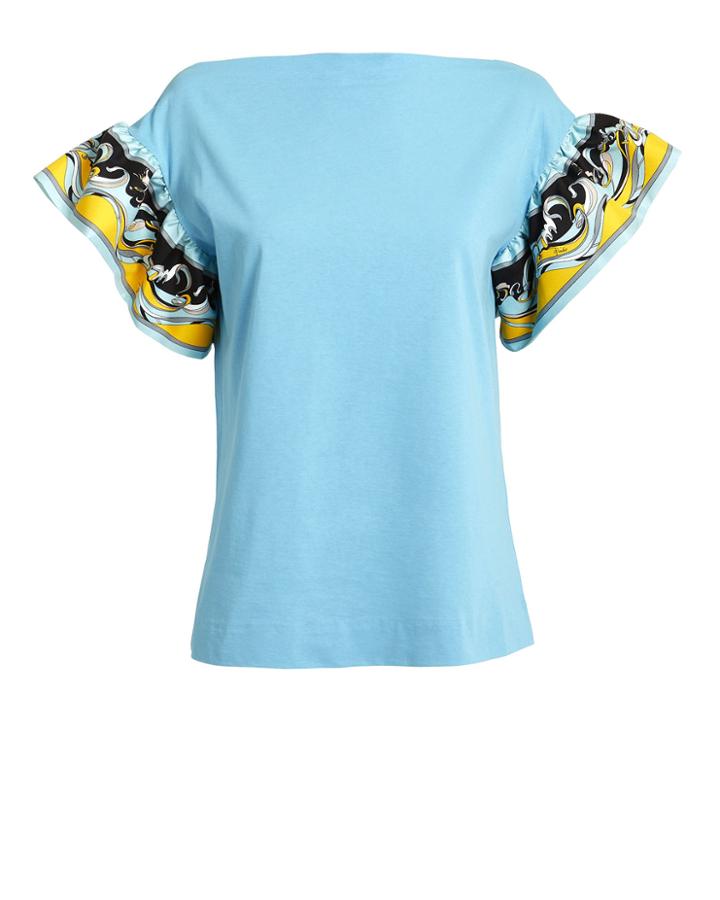 Emilio Pucci Printed Ruffle Sleeve T-shirt Blue M