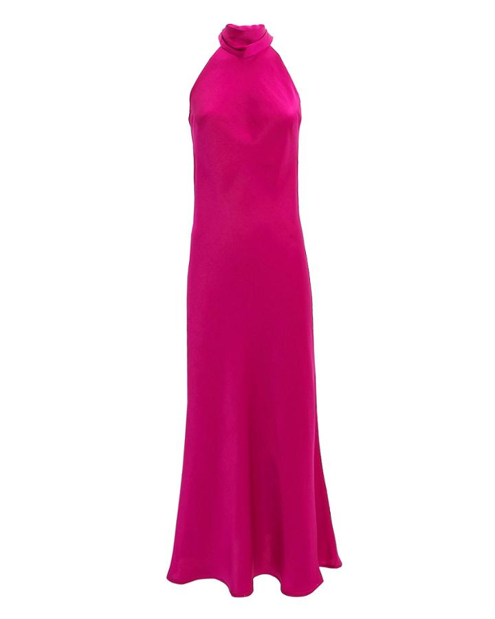 Galvan Sienna Satin Midi Dress Dark Pink 34