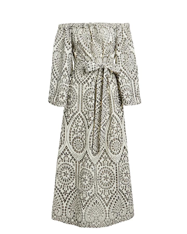 Lisa Marie Fernandez Off Shoulder Eyelet Dress Black/white 2